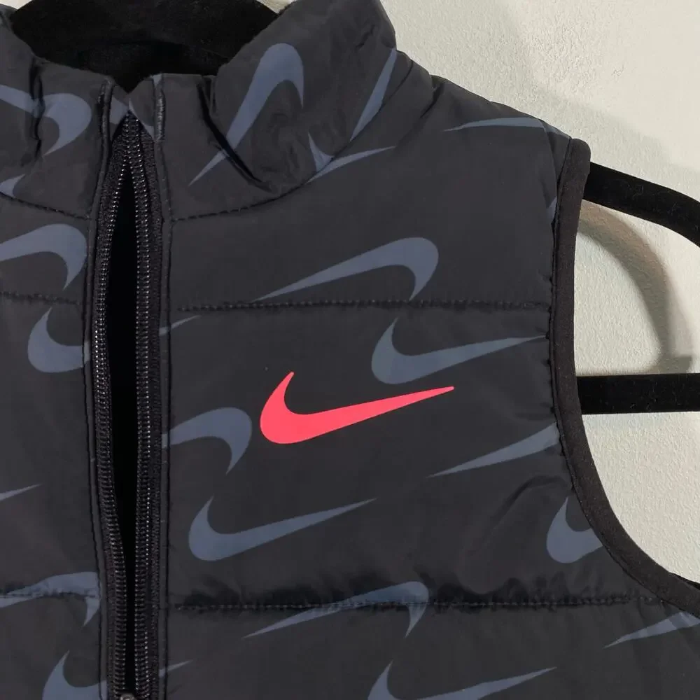 Nike Girl's Grey Allover Nike Logo Full Zip Puffer Vest Size 6X NWT